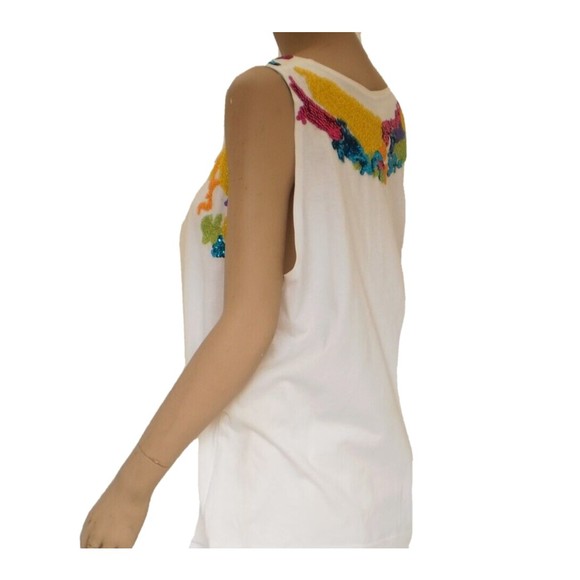 Vintage Gene Ewing Yellow Pink Blue Sequined White Tank Top Womens Size Medium - Picture 3 of 10